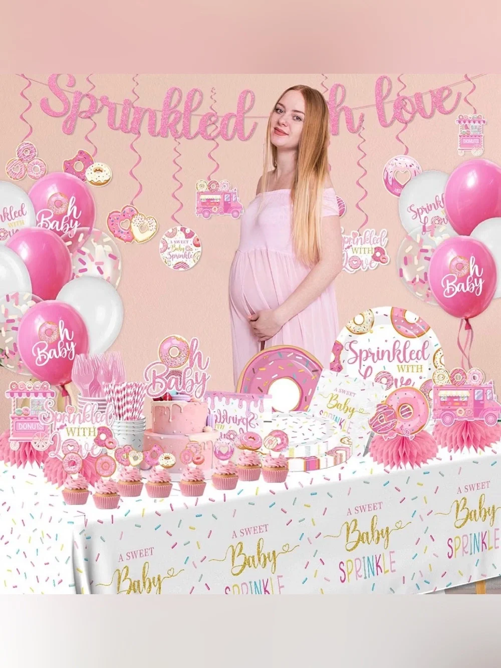 “Sprinkled With Love” Pink Baby Shower Party Supplies Kit Decorations